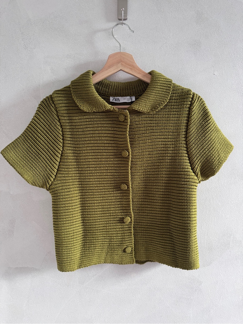 Zara - Olive Green Short-Sleeve Knit Cardigan (NWT)